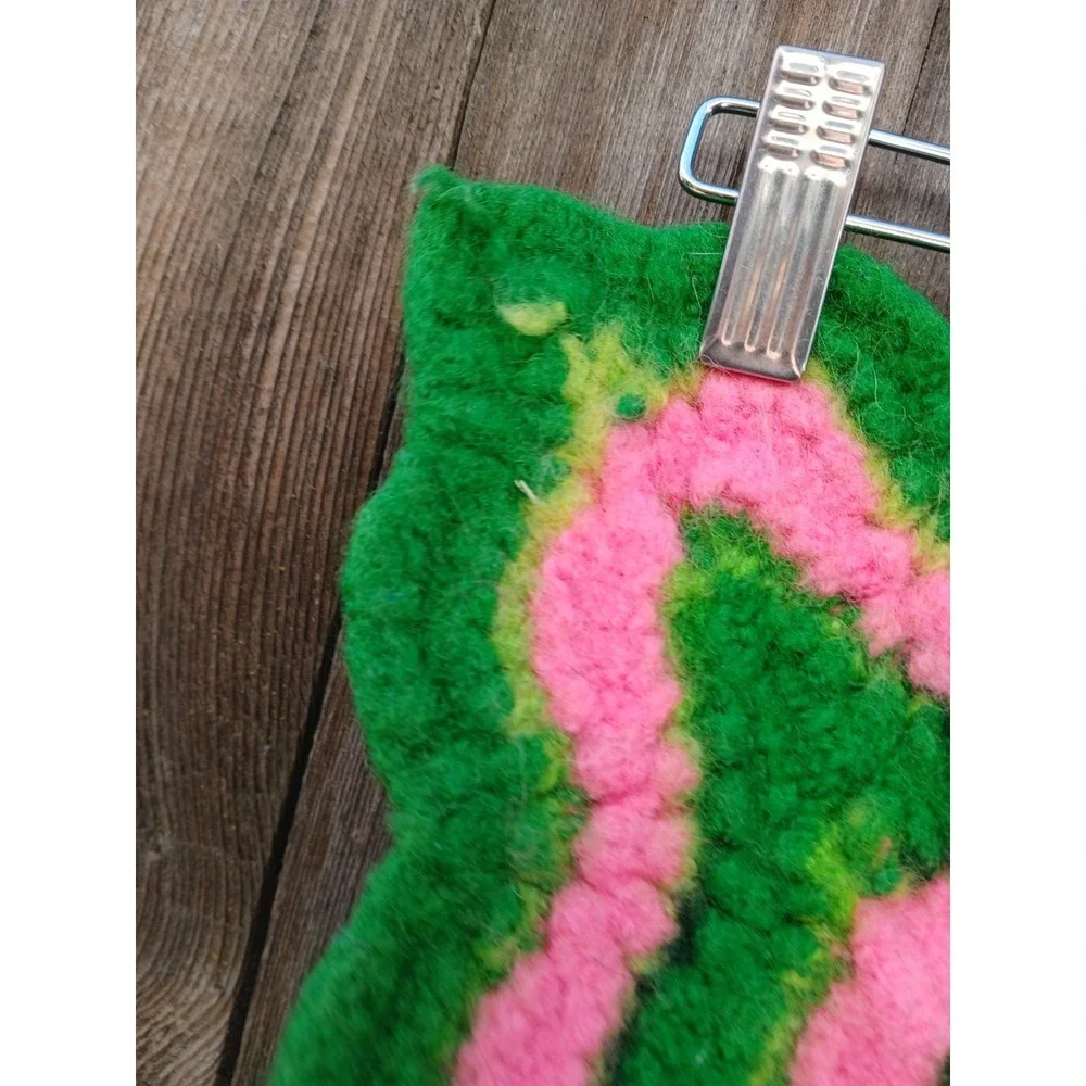 Vintage Retro Style Handmade Crochet Afghan Pink & Green Scalloped Chevron Throw